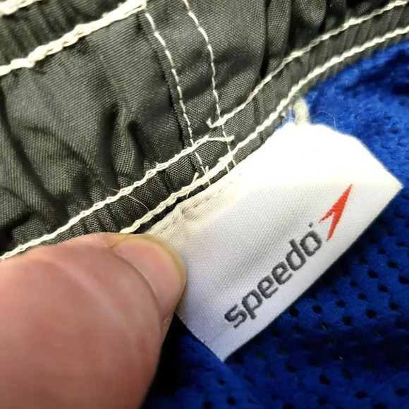 Speedo Swim Trunks Large Men's Blue Black Drawstring Mesh Lined Pockets - Picture 3 of 3